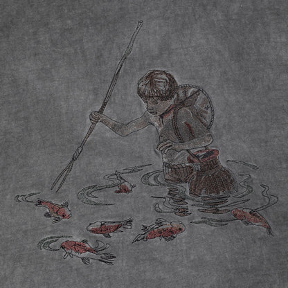 "lotus" T shirt oil washed anthracite