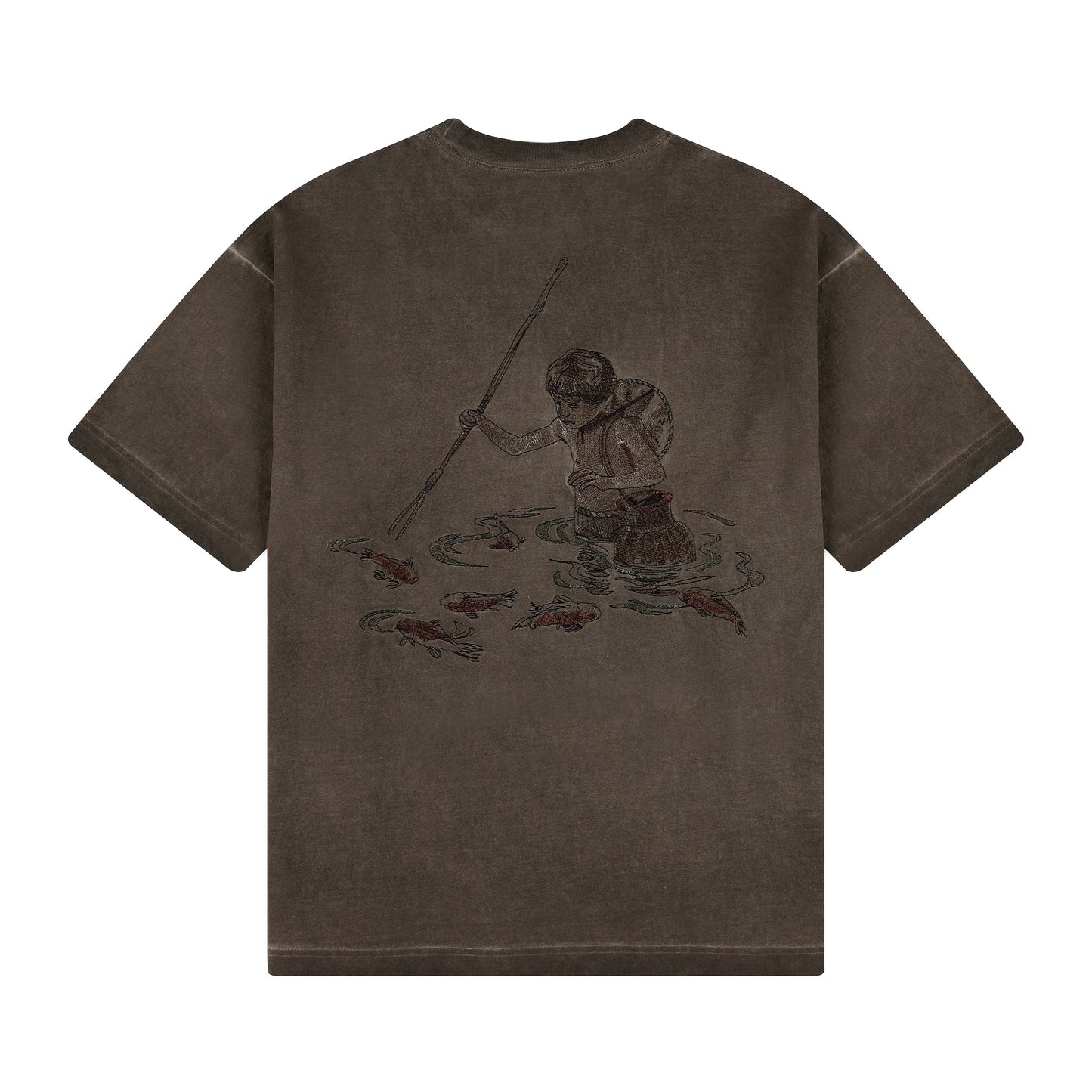"lotus" T shirt oil washed brown