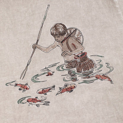 "lotus" T shirt oil washed light grey