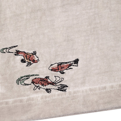 "lotus" T shirt oil washed light grey