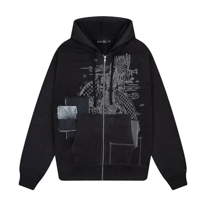 "sashiko" Zip Up black