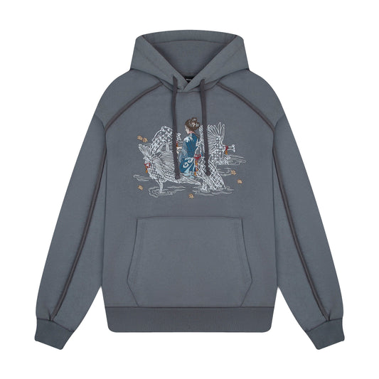 "sashiko" Hoodie grey