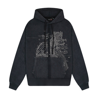 "sashiko" Hoodie anthracite