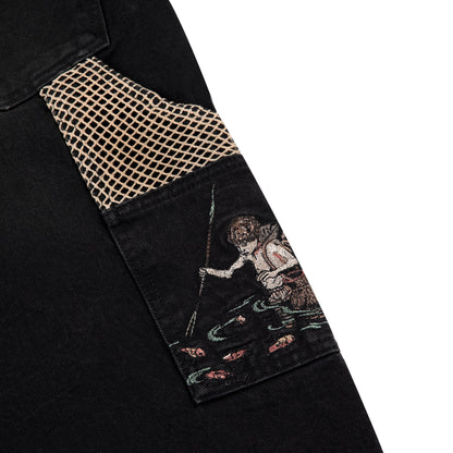 "lotus" Jorts black fishnet